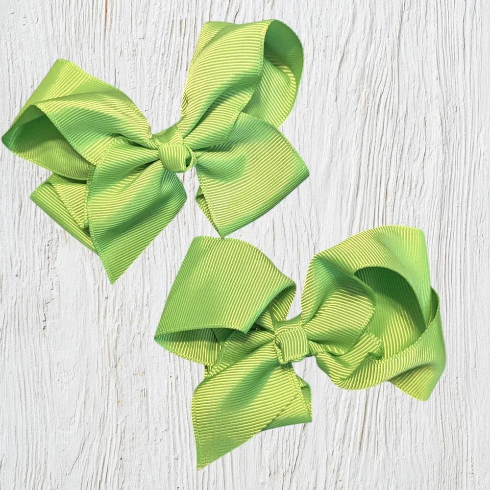 Set of 2 Lime Green Grosgrain Hair Bows 3
